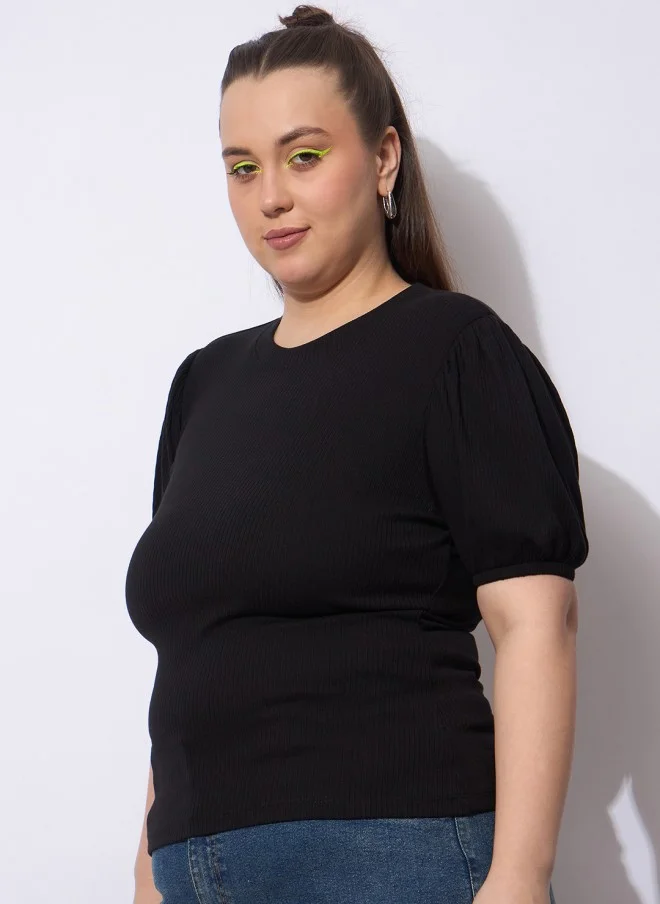 ساسافراس Black Puff Sleeve Top for Women