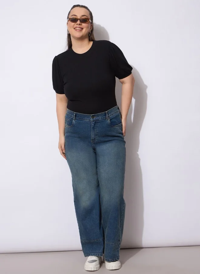 ساسافراس Black Puff Sleeve Top for Women