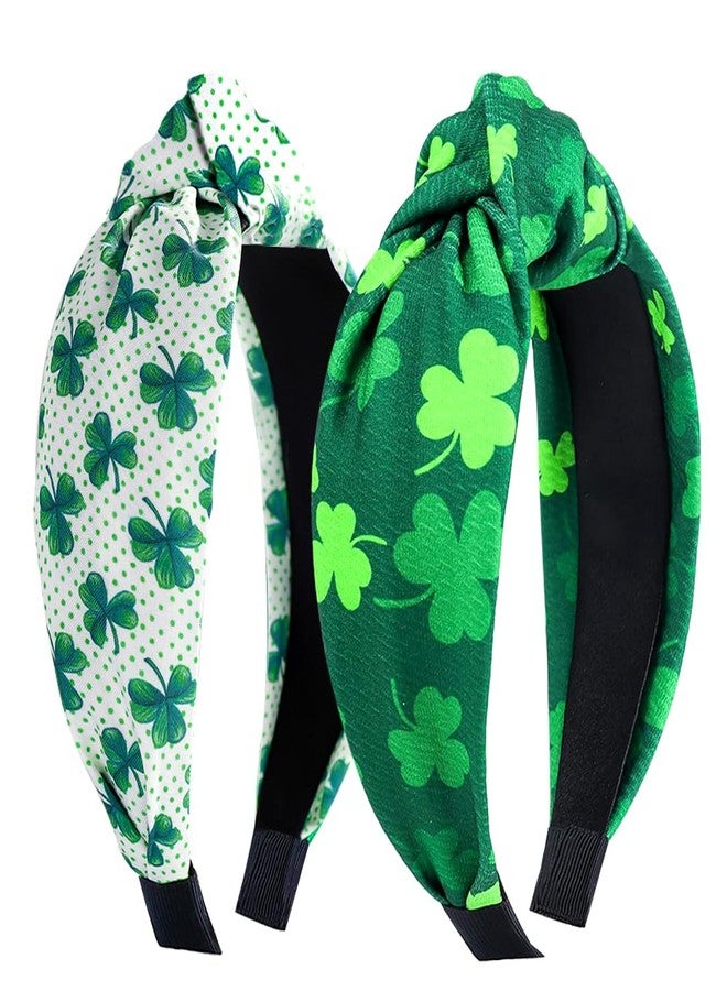 RUPOFUZA St. Patrick’s Day Headbands Irish Green Shamrock Leaves Knotted Wide Headband Non Slip Hair Hoops St Patricks Hair Accessories St. Patrick's Day Party Gifts for Women - Image 1