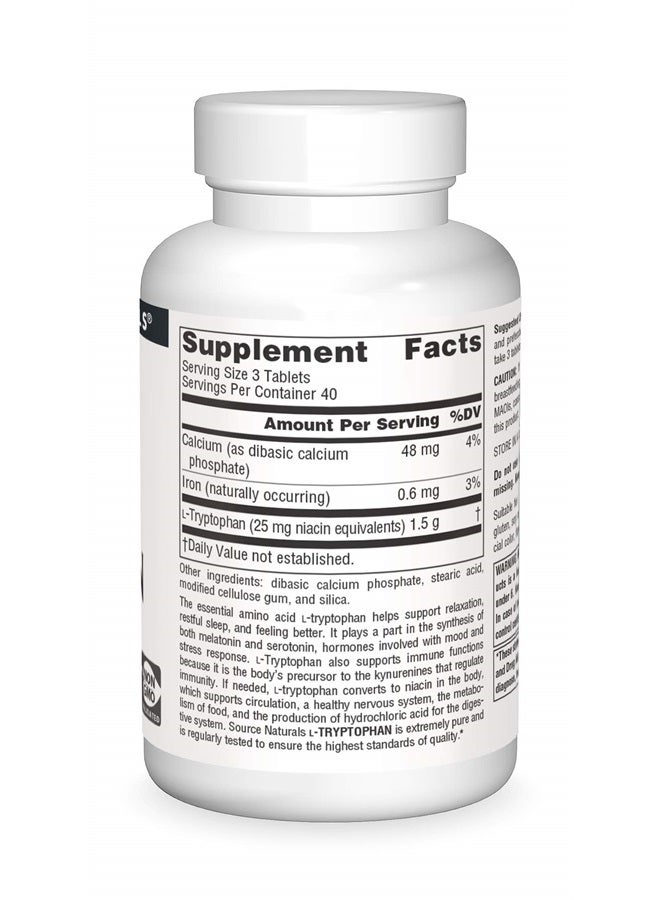 Source Naturals L-Tryptophan, for Mood, Relaxation, and Sleep*, 500mg - 120 Tablets - Image 3
