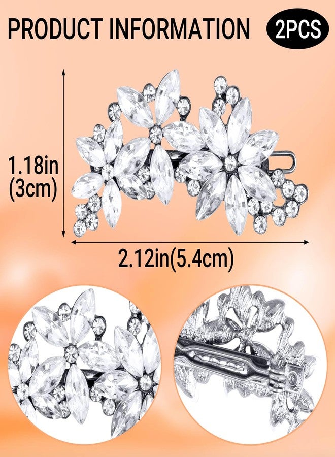Winsyison 2pcs Rhinestone Hair Clip for Women, Sparkly Crystal Flower Headpiece, Non-Slip Brides Thick Thin Curly Straight Long Short Hair Barrettes Accessories for Wedding Parties Festivals- Silver - Image 2