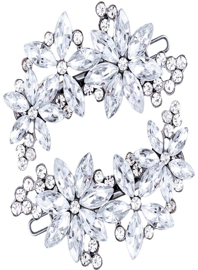 Winsyison 2pcs Rhinestone Hair Clip for Women, Sparkly Crystal Flower Headpiece, Non-Slip Brides Thick Thin Curly Straight Long Short Hair Barrettes Accessories for Wedding Parties Festivals- Silver - Image 1