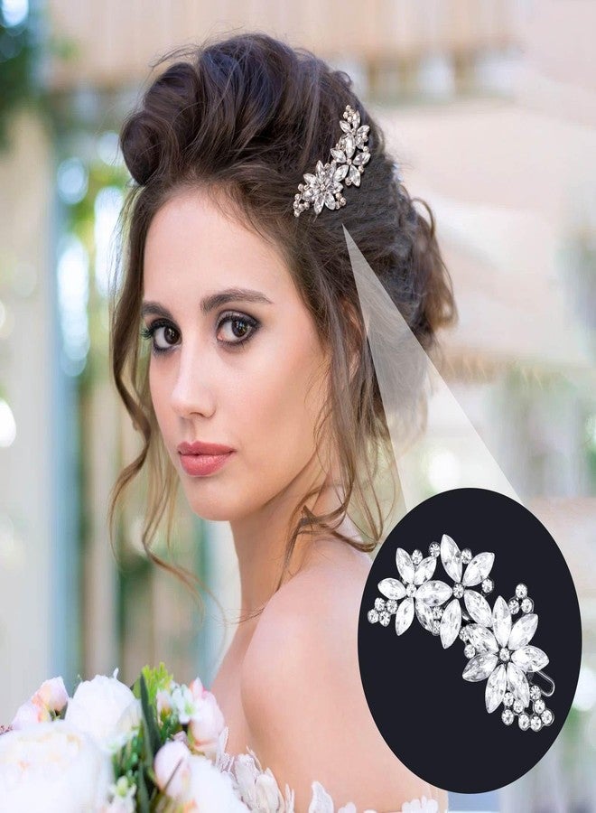 Winsyison 2pcs Rhinestone Hair Clip for Women, Sparkly Crystal Flower Headpiece, Non-Slip Brides Thick Thin Curly Straight Long Short Hair Barrettes Accessories for Wedding Parties Festivals- Silver - Image 3