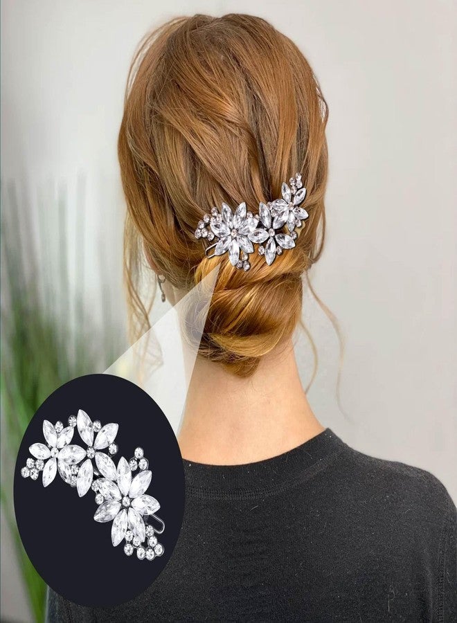 Winsyison 2pcs Rhinestone Hair Clip for Women, Sparkly Crystal Flower Headpiece, Non-Slip Brides Thick Thin Curly Straight Long Short Hair Barrettes Accessories for Wedding Parties Festivals- Silver - Image 5