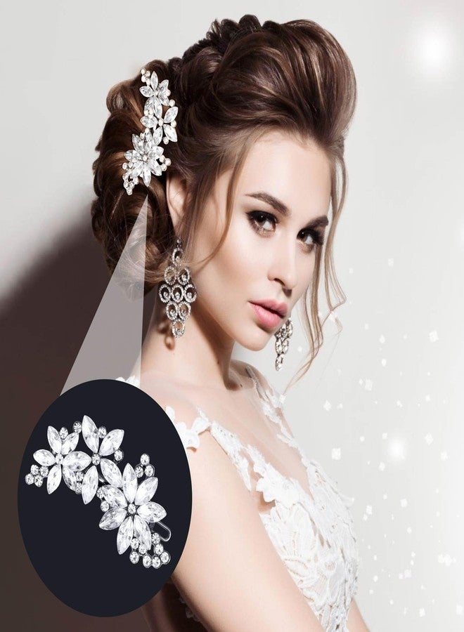 Winsyison 2pcs Rhinestone Hair Clip for Women, Sparkly Crystal Flower Headpiece, Non-Slip Brides Thick Thin Curly Straight Long Short Hair Barrettes Accessories for Wedding Parties Festivals- Silver - Image 4