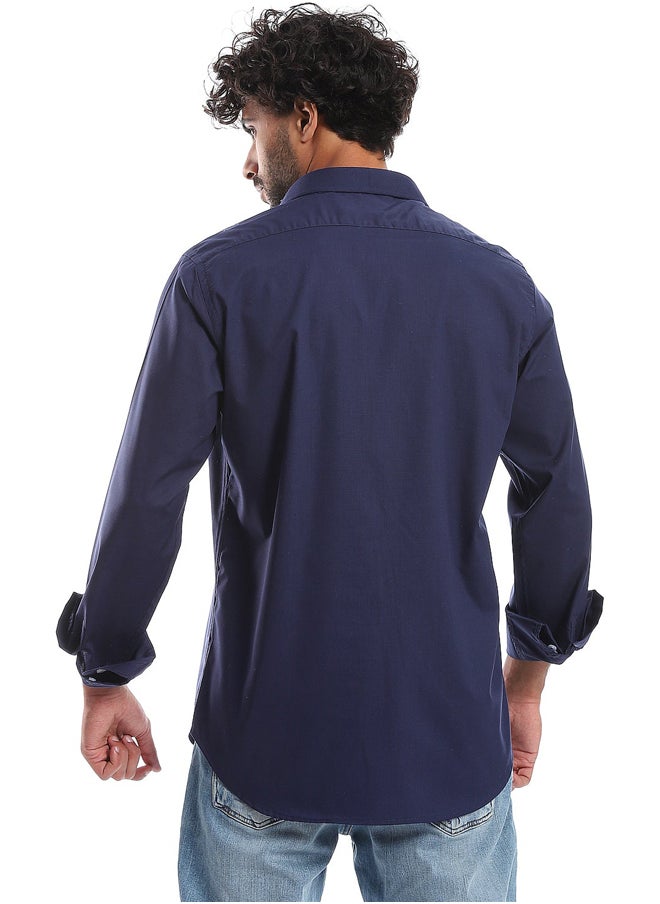 Andora - Plain Pattern Long Sleeves Buttons Down Shirt _ Navy Blue - Image 1