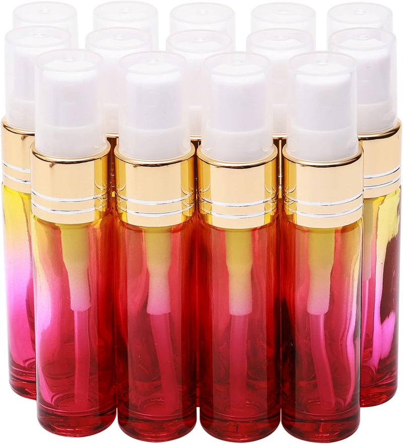 14Pcs 10ml (1/3 oz) Yellow Rose Gradient Color Spray Bottles Glass Vials Tube Perfume Atomizer Refillable Makeup Travel Fine Mist Sprayer Bottle Containers for Cosmetic Skincare, Gold Cap