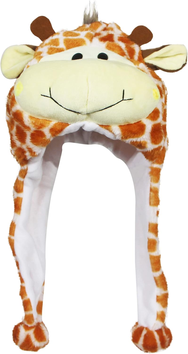Timiot Cute Plush Animal Character Winter Hat Fun Ski Cap with Detailed Animal Face Long Ear Straps with Pom Pom Ends - Image 1