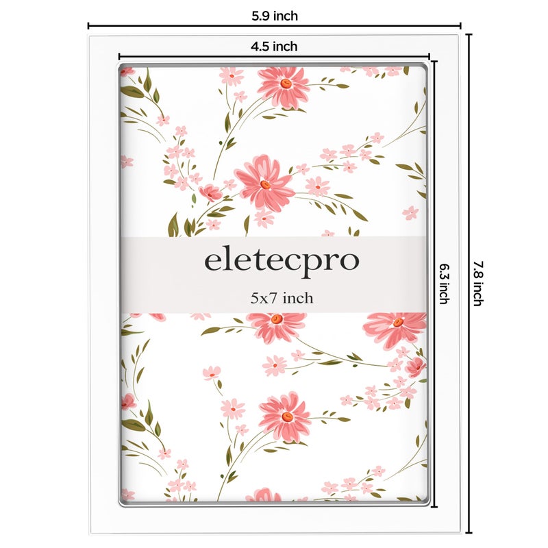 eletecpro 5x7 Enamel Picture Frame with Real Glass Cover  1 Pack White Photo Frame with Silver Metal Edge  Horizontal and Vertical Display Pictures 5x7 for Tabletop  Bookshelf  Wall Decor - Image 3