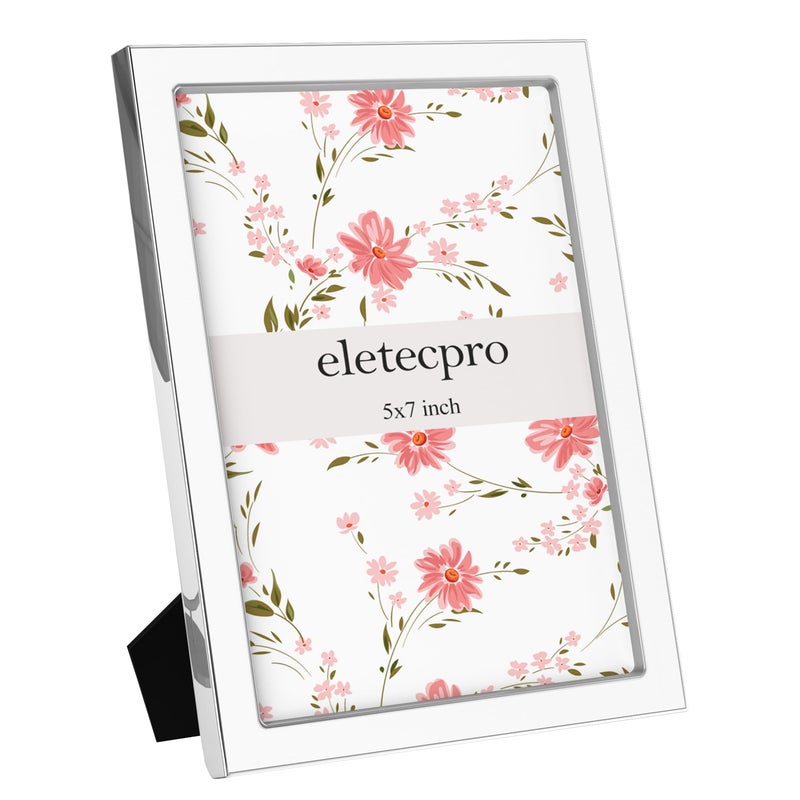 eletecpro 5x7 Enamel Picture Frame with Real Glass Cover  1 Pack White Photo Frame with Silver Metal Edge  Horizontal and Vertical Display Pictures 5x7 for Tabletop  Bookshelf  Wall Decor - Image 1