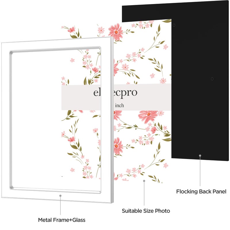 eletecpro 5x7 Enamel Picture Frame with Real Glass Cover  1 Pack White Photo Frame with Silver Metal Edge  Horizontal and Vertical Display Pictures 5x7 for Tabletop  Bookshelf  Wall Decor - Image 2