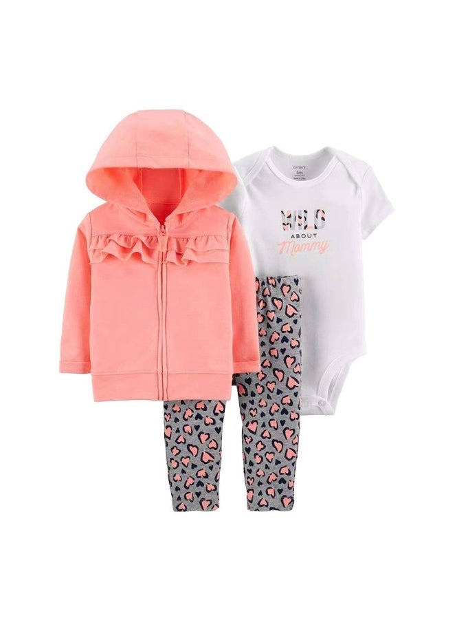 RedMapleTEK Baby Boy And Girl Sweater Jacket Hooded Coat Long-Sleeved Jumpsuit Baby Three-Piece Set  - Image 1