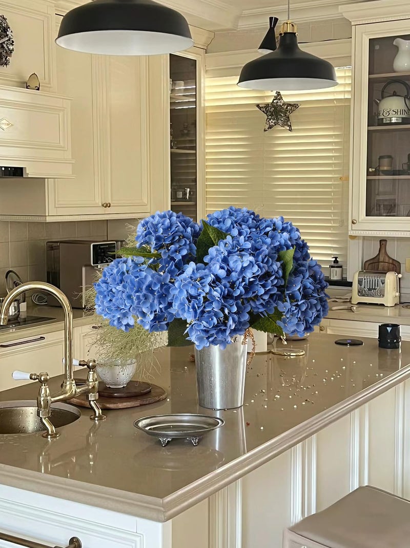 ZYTUYO 4 Pcs Royal Blue 20 inches Real Touch Hydrangea Artificial Flowers Boho Lifelike Real Looking Latex Hydrangeas Flower with Long Stem for Indoor Living Room Spring Home Decor Table Flower - Image 2