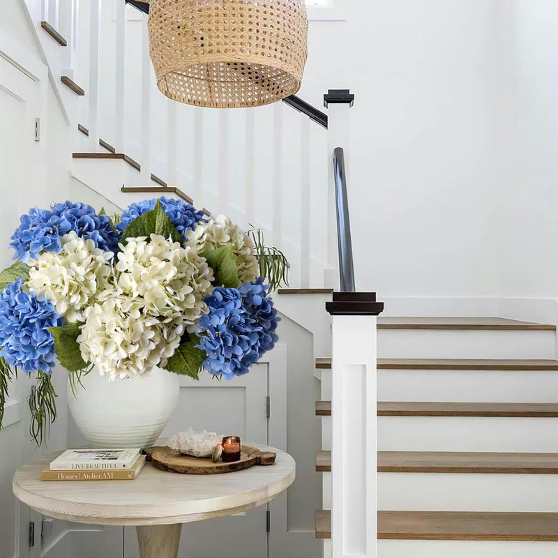 ZYTUYO 4 Pcs Royal Blue 20 inches Real Touch Hydrangea Artificial Flowers Boho Lifelike Real Looking Latex Hydrangeas Flower with Long Stem for Indoor Living Room Spring Home Decor Table Flower - Image 3