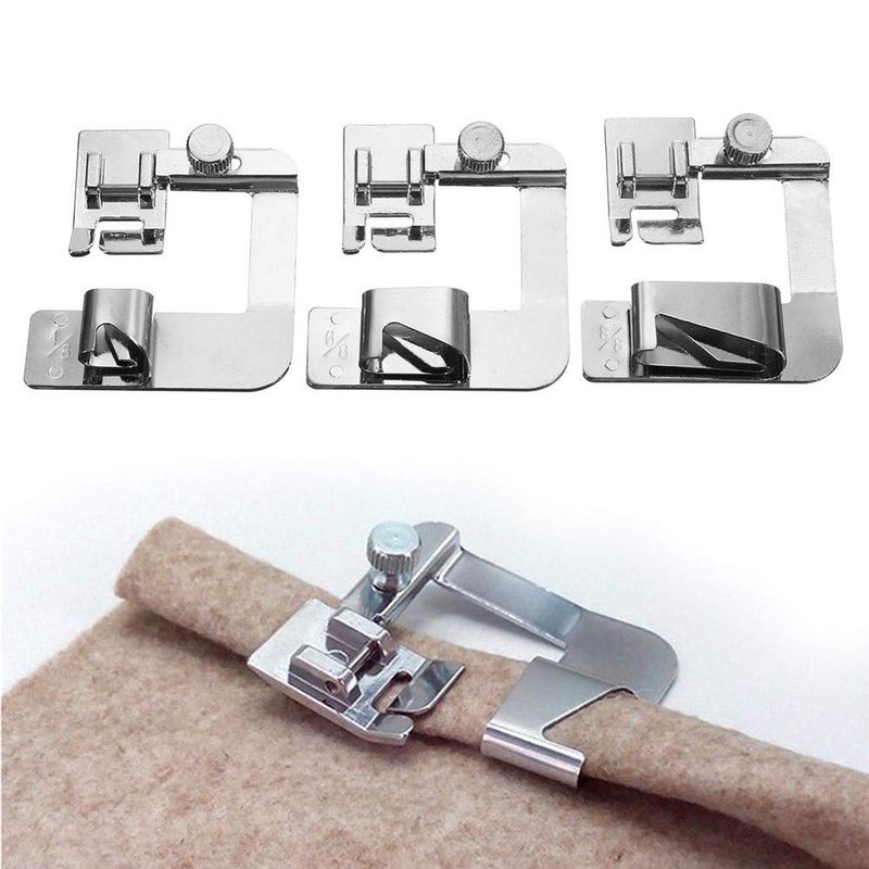 YEQIN 3 Pcs Adjustable Rolled Hem Foot 1 Inch 12 Inch 34 Inch Sewing Machine Presser Foot Hemmer Foot Set For Singer Brother Janome Babylock Juki