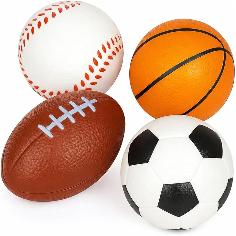 ArtCreativity Sports Stress Foam Balls for Kids - Set of 4 - Includes Basketball, Football, Baseball, and Soccer Squeezable Anxiety Relief Balls Idea, Party Favor for Boys or Girls - Image 1