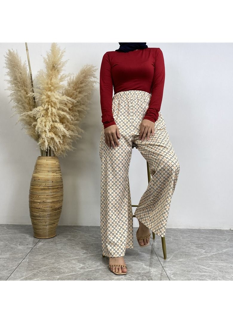 Loquat 2-Piece Fashion Printed Satin Button Long Cardigan Pocket Pants Set Beige  - Image 3