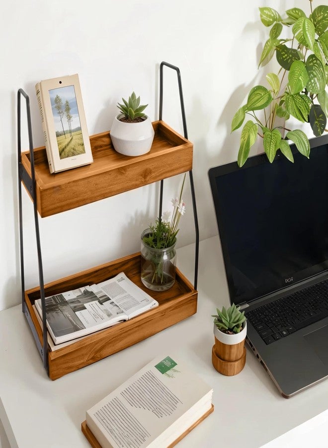 DEMIGO Acacia Bathroom Organizer Countertop 13.6 x 14 x 6.7 inches, 2-Tier Wood Counter Standing Rack, Countertop Storage Shelf for Organizing Bathroom Kitchen Office Desk Vanity Cosmetic Balcony - Image 5
