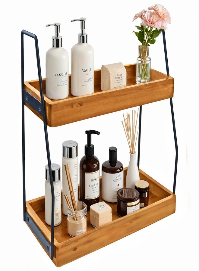 DEMIGO Acacia Bathroom Organizer Countertop 13.6 x 14 x 6.7 inches, 2-Tier Wood Counter Standing Rack, Countertop Storage Shelf for Organizing Bathroom Kitchen Office Desk Vanity Cosmetic Balcony - Image 1