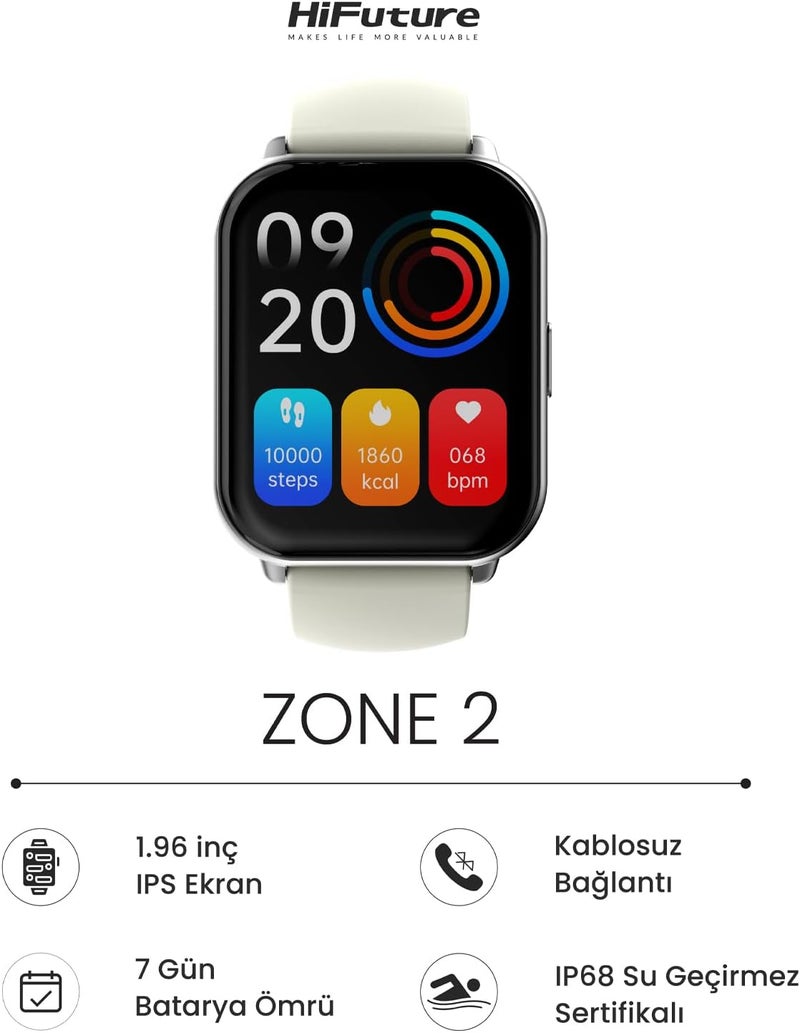 HiFuture ZONE2 1.96" IPS Display BT Calling Smartwatch - Silver White - Image 3
