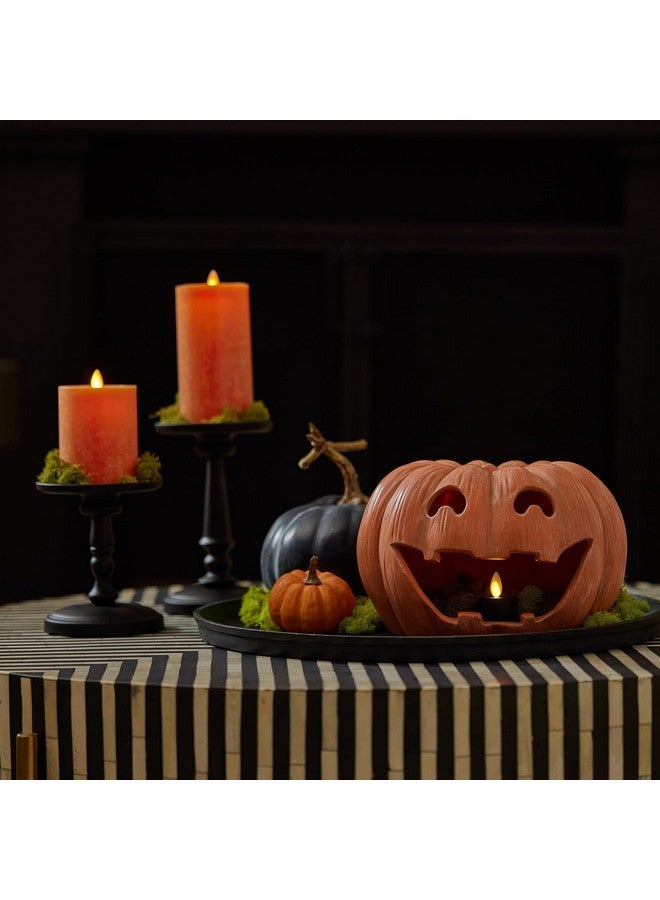 LUMINARA Luminara Jack-o'-Lantern Pumpkin Tealight Holder - Orange 10" x 6.75" - Halloween Dry Brush Resin Fall Home Autumn Harvest Festival Party Decor  - Image 5