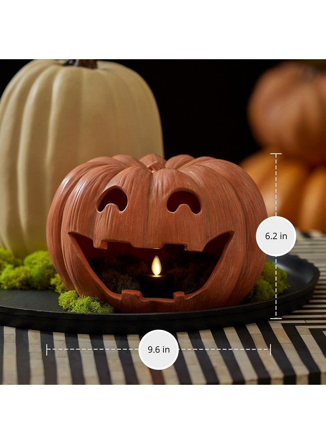 LUMINARA Luminara Jack-o'-Lantern Pumpkin Tealight Holder - Orange 10" x 6.75" - Halloween Dry Brush Resin Fall Home Autumn Harvest Festival Party Decor  - Image 4