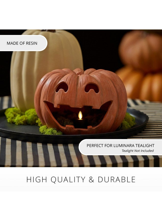 LUMINARA Luminara Jack-o'-Lantern Pumpkin Tealight Holder - Orange 10" x 6.75" - Halloween Dry Brush Resin Fall Home Autumn Harvest Festival Party Decor  - Image 3