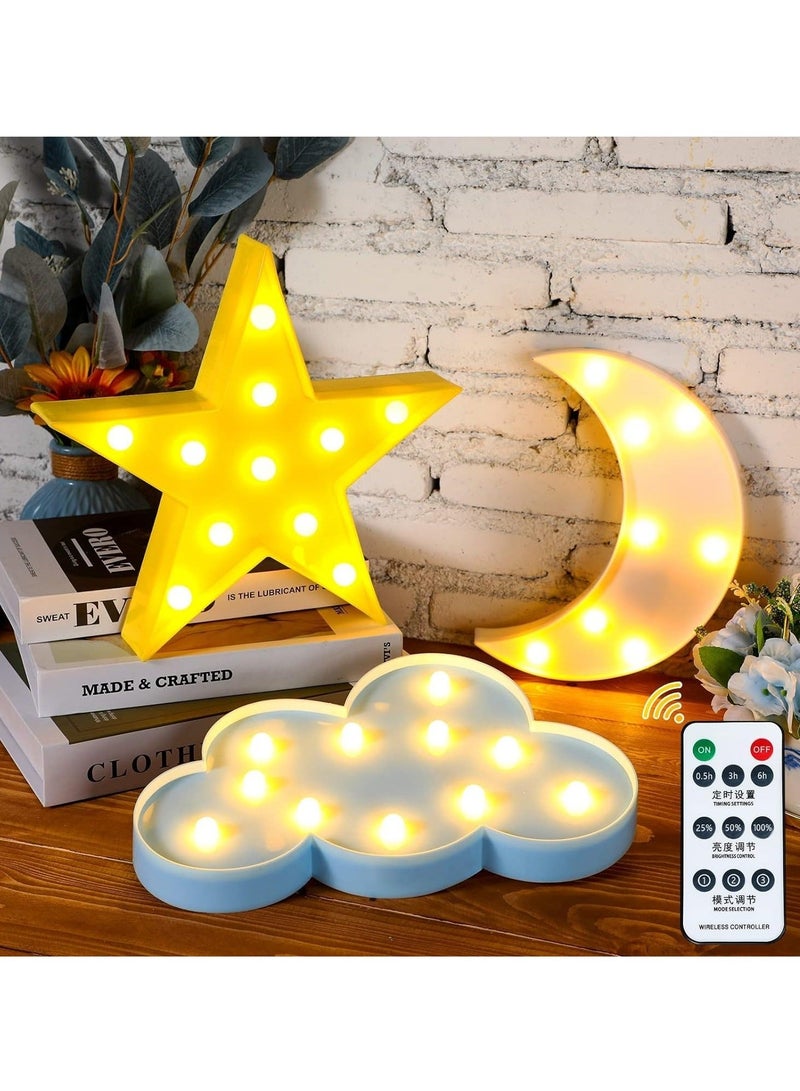 Captaintech 3 Pcs Decorative Star Cloud Moon Night Lights LED Nursery Crescent Night Signs Cute Remote Control Moon Night Lamp Battery Operated for Baby Shower Kids Bedroom Nursery Wall Decorations - Image 1