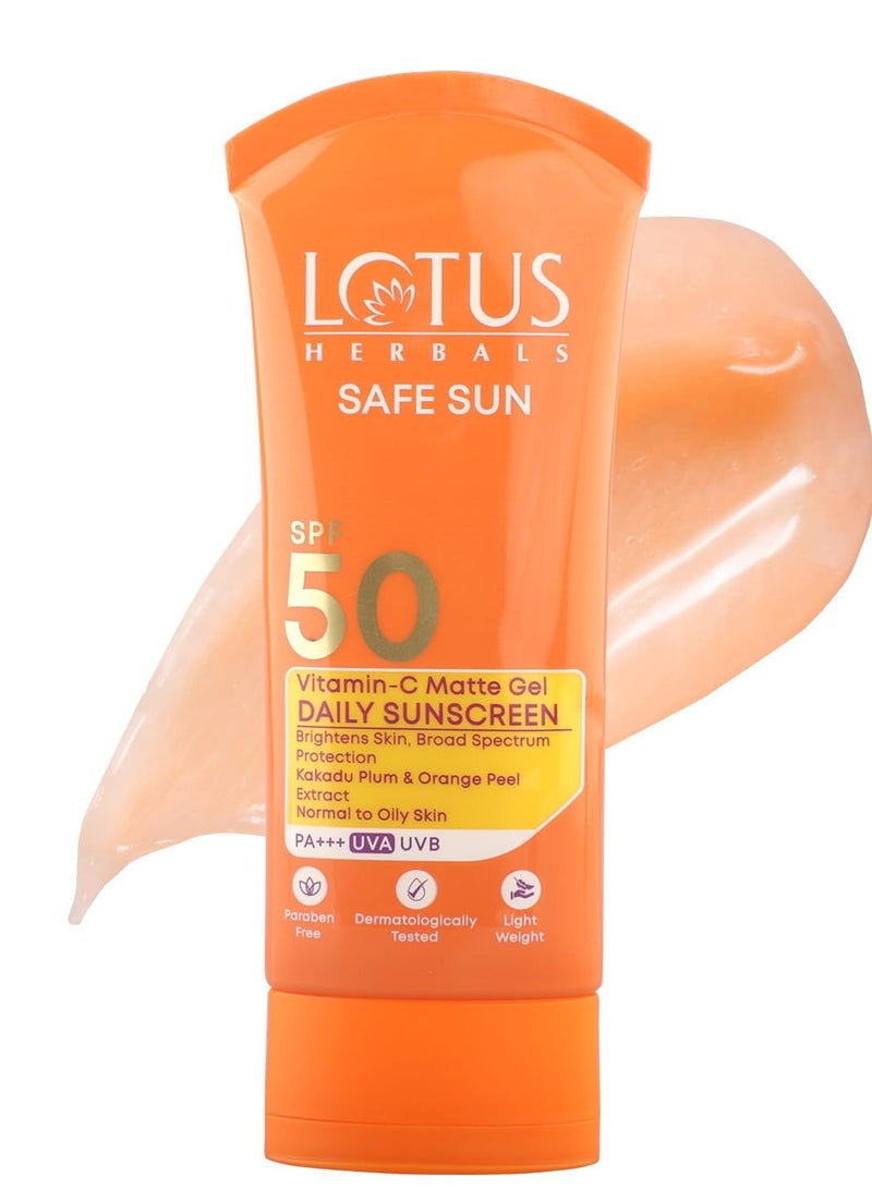 LOTUS HERBALS Safe Sun Vitamin C Matte Gel Daily Sunscreen SPF 50 PA+++  Paraben Free Dermatologically Tested  Anti Pollution  Normal  and Oily Skin  100g  - Image 1