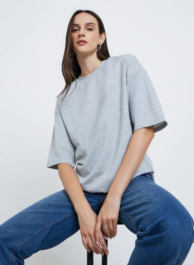 Styli Styli Women Grey Terry Boxy Fit T-Shirt