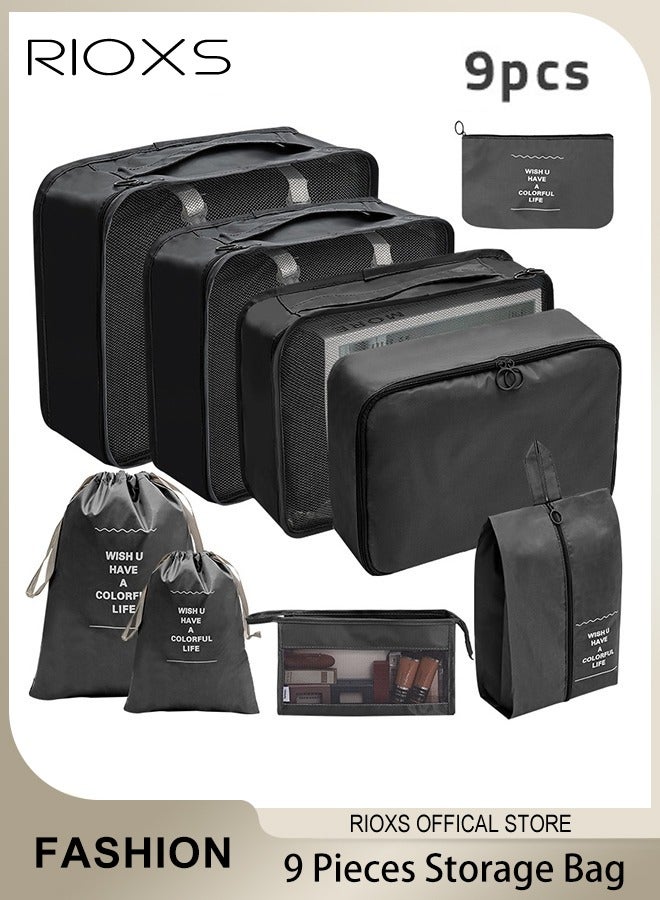 RIOXS 9Pcs Packing Cubes for Storage Luggage Packing Cube Organizer Travel Packing Cubes Set Clothes Shoes Storage Travel Organizer Bags for Luggage - Image 1