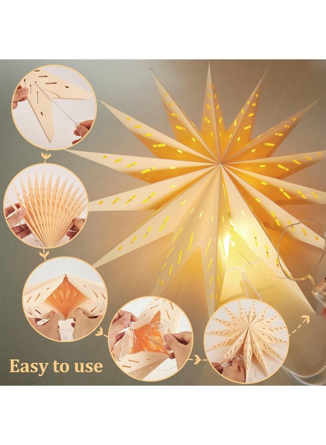 Easy Joy 3Pcs 14-Pointed 18 Inch Paper Star Decorations Christmas Party Decorations Sage Green Yellow Hanging Star Decoration Hanging Lamp Shade for Christmas Home New Year Party - Image 3