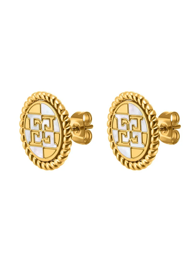 ESCADA Madelene Earrings for Women Mother-of-Pearl Stud, Iconic Logo, Twirl Design, Elegant and Timeless Jewelry