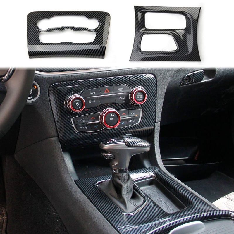 crosselec Carbon Fiber Central Control AC Switch Gear Shift Panel Cover Trim 2pcs for Dodge Charger 20152022
