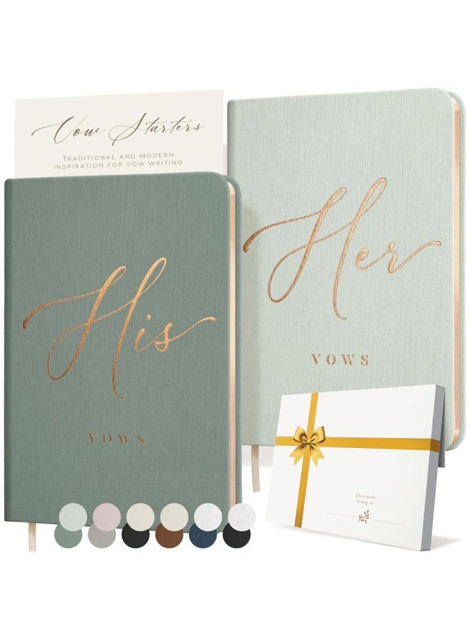 ARTESORI Vow Books His and Hers - Linen Wedding Vow Books Perfect as Bride & Groom Gifts, Wedding Registry Ideas - His & Hers Gifts Wedding Vow Book - Wedding Essentials & Accessories [Mint & Sage] - Image 1