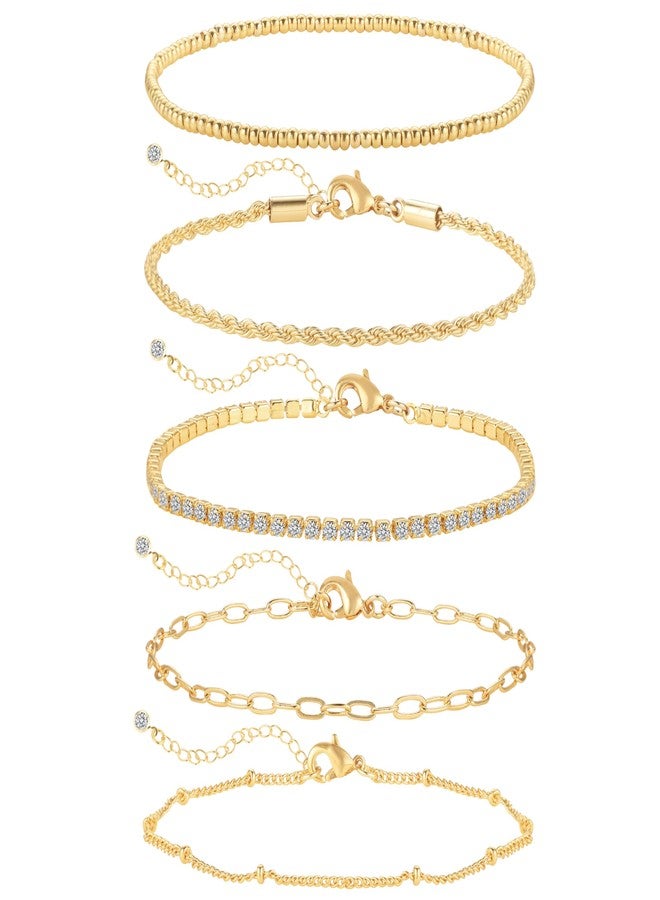 Funtopia Thin Dainty Gold Bracelets for Women,Trendy 14K Gold Plated Bracelet Stack, Twisted Rope Paperclip Tennis Bracelets, Golden Jewelry Set Link Bracelet Pack, Fashion Accessories Gifts for Women - Image 1