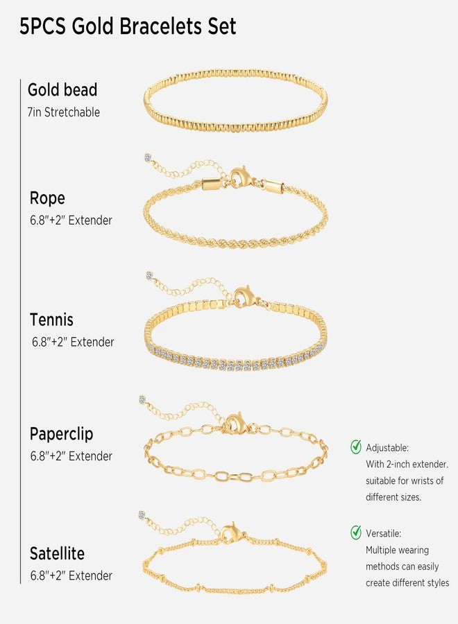 Funtopia Thin Dainty Gold Bracelets for Women,Trendy 14K Gold Plated Bracelet Stack, Twisted Rope Paperclip Tennis Bracelets, Golden Jewelry Set Link Bracelet Pack, Fashion Accessories Gifts for Women - Image 4