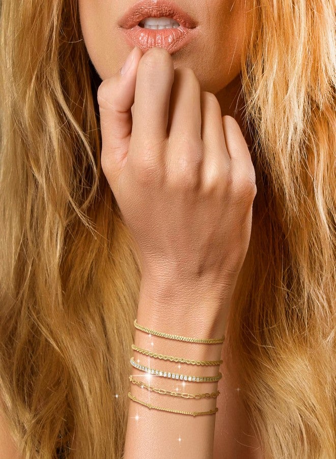 Funtopia Thin Dainty Gold Bracelets for Women,Trendy 14K Gold Plated Bracelet Stack, Twisted Rope Paperclip Tennis Bracelets, Golden Jewelry Set Link Bracelet Pack, Fashion Accessories Gifts for Women - Image 5