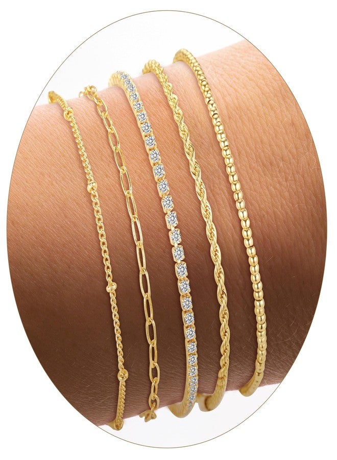 Funtopia Thin Dainty Gold Bracelets for Women,Trendy 14K Gold Plated Bracelet Stack, Twisted Rope Paperclip Tennis Bracelets, Golden Jewelry Set Link Bracelet Pack, Fashion Accessories Gifts for Women - Image 2
