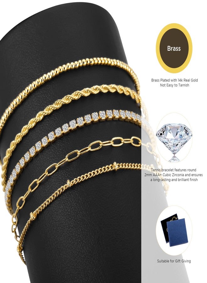 Funtopia Thin Dainty Gold Bracelets for Women,Trendy 14K Gold Plated Bracelet Stack, Twisted Rope Paperclip Tennis Bracelets, Golden Jewelry Set Link Bracelet Pack, Fashion Accessories Gifts for Women - Image 3