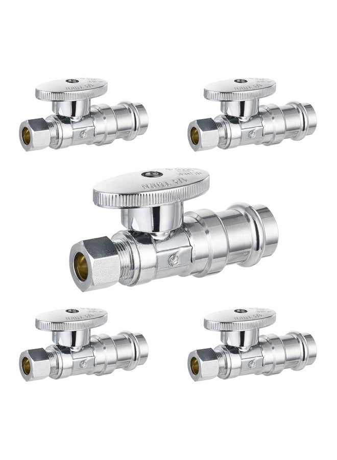 EFIELD (Pack of 5) EFIELD Stop Straight Valve, 1/2" Nominal Press x 3/8" OD Compression, 1/4 Turn, LF Brass Made, Chrome Plated,(VALVE397-5PCS) - Image 1