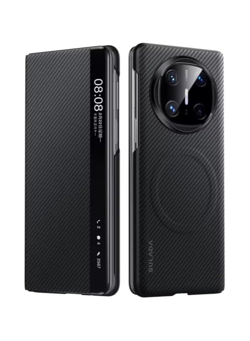 General Carbon fiber leather case compatible with Huawei Mate X6, magnetic clamshell smart phone case 360-degree cover shell skin anti-collision armor for Mate X6  - Image 1
