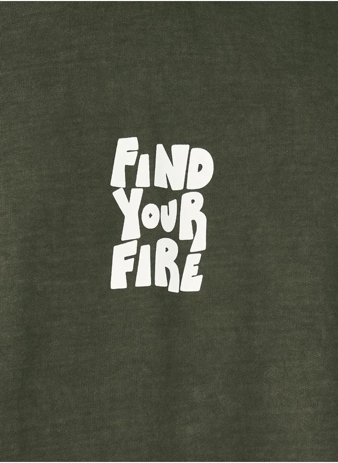 Styli Acid Washed Front Slogan Oversized Hoodie