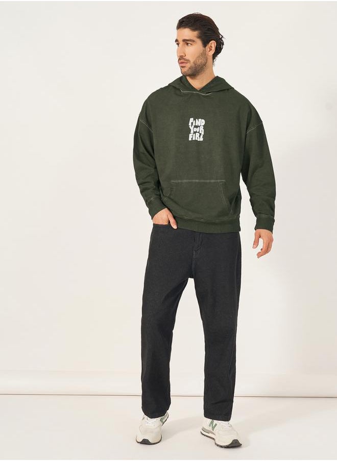 Styli - Acid Washed Front Slogan Oversized Hoodie - Image 1