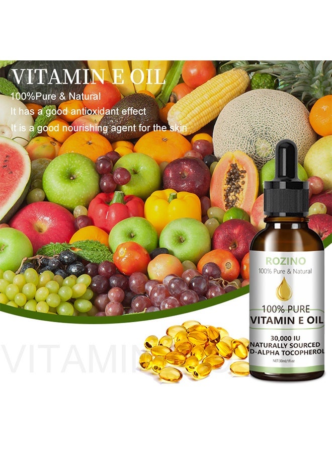 روزينو زيت فيتامين E للوجه، 100% زيت فيتامين E نقي، زيوت وجه عضوية بفيتامين E للوجه مضادة للتقدم في العمر تقلل الخطوط الدقيقة والتجاعيد، زيت فيتامين E للوجه لترطيب البشرة والشعر والشفاه، إصلاح البشرة، حجم 30 مل - Image 2