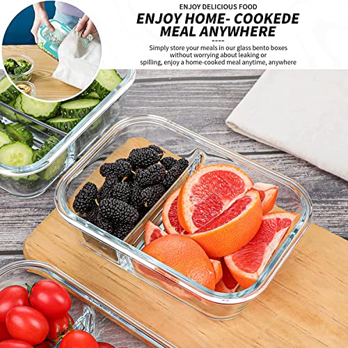 KOMUEE 10 Packs 30oz Glass Meal Prep Containers 2 Compartments,Glass Food Storage Containers with Lids,Airtight Glass Lunch Bento Boxes,Oven,Freezer and Dishwasher Safe, Green - Image 5