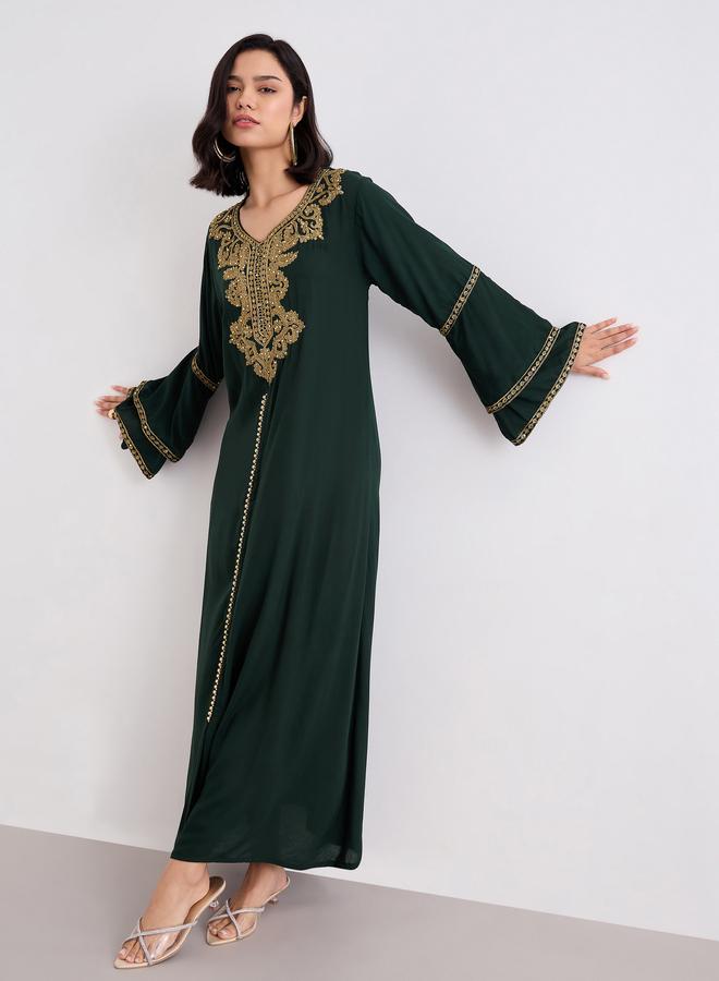 Styli Layered Flare Sleeve Jalabiya with Thread Embroidery - Image 5