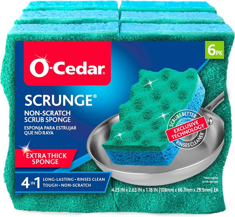 o cedar Scrunge Non-Scratch Scrub Sponge (Pack of 6) Multi-Use, All-Purpose, Odor-Resistant, Scrubbing Sponge Safely Cleans All Hard Surfaces in Kitchen and Bathroom - Image 1