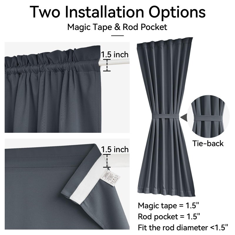 Vatge Sidelight Curtains for Front Door, 12 Inch Wide Narrow Window Curtains for Side Door, 1 Panel, W12 x L72, Grey - Image 2