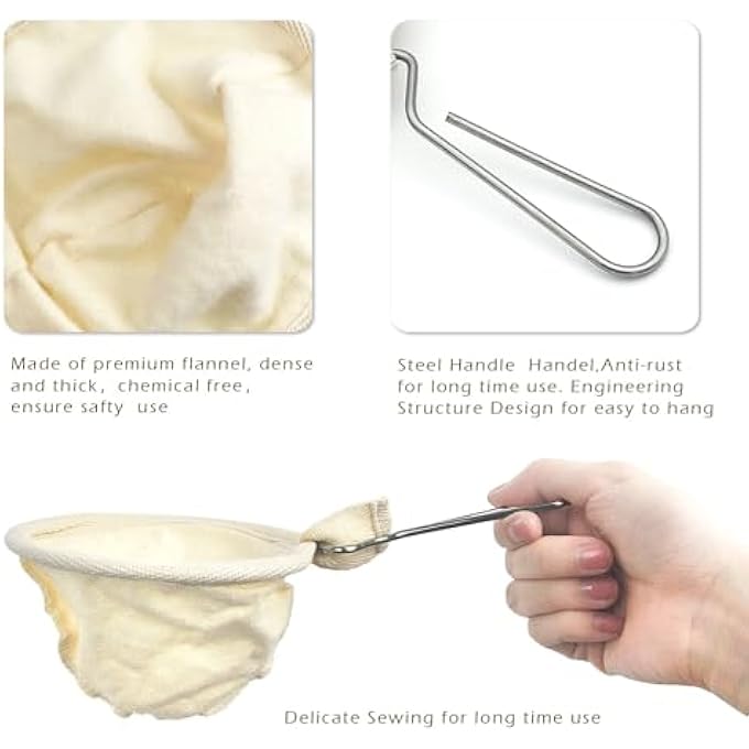 KASTWAVE 3 Pcs Flannel Cloth Coffee Filter Bags With Steel Handle And 1 Stainless Steel Coffee Scoop  Reusable Handmade Coffee Dripper For Home Office And Travel Use - Image 3